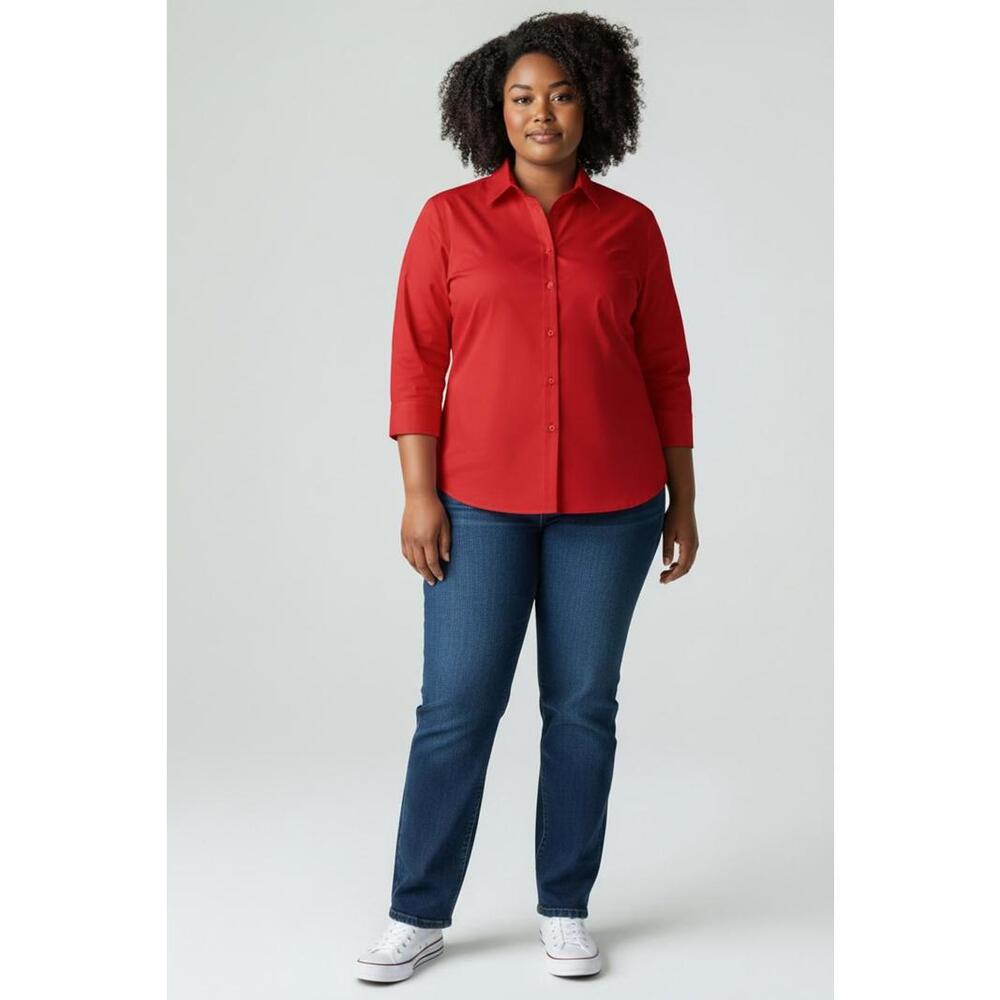 Port Authority Women's Red 3/4 Sleeve Easy Care Button Down, Size XL